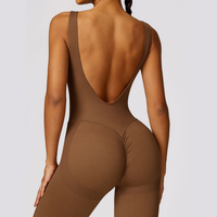 Seamless Deep-V Jumpsuit - Coffee