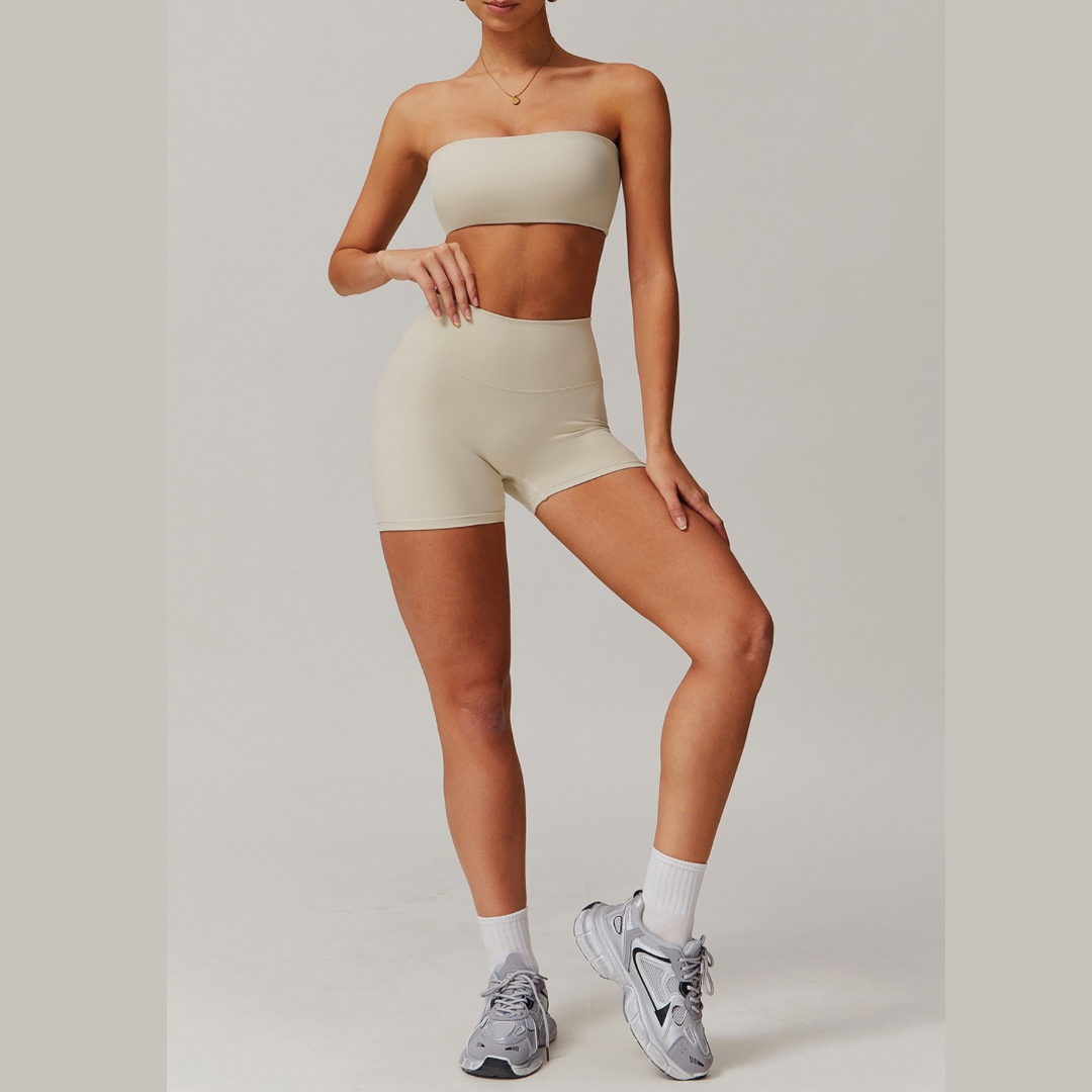 SleekFlex Strapless Top Short Set - Beige
