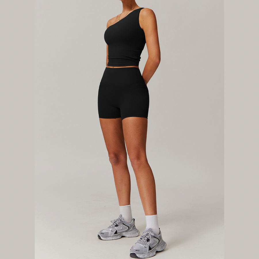 NANA Premium Single Shoulder Short Set - Black