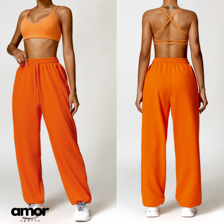 Backless Sexy Top Winter Pant Set - Orange