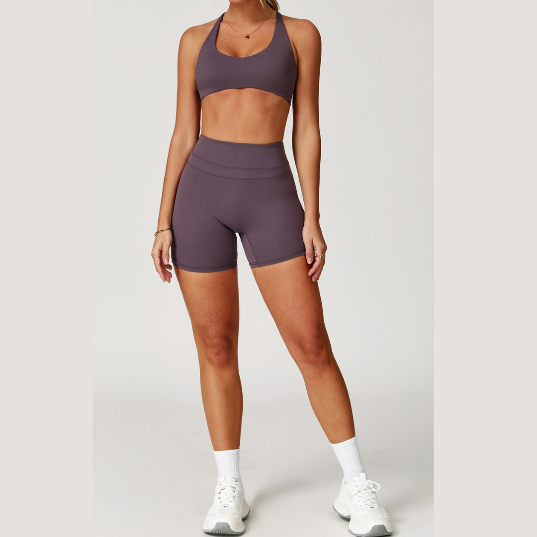 STELLA X-Back Crop Top Short Set - Foggy Purple
