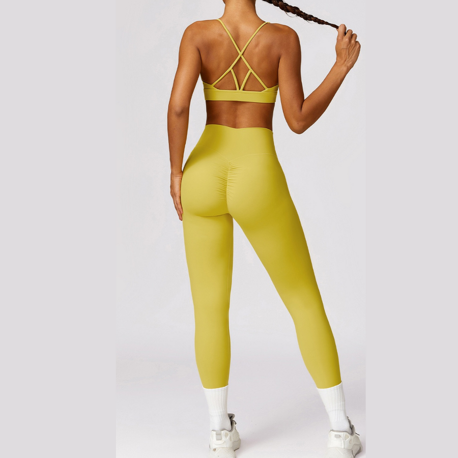 Stylish Back Premium Legging Set - Lemon Yellow