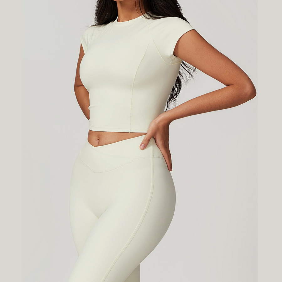 Sustainable Short Sleeve Flared Legging Set - Cream White