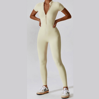 Classic Short-Sleeve Zipped Jumpsuit - Cream White