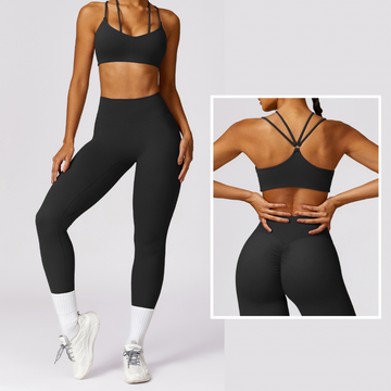 Unique Design Scrunch Skinny Legging Set - Black