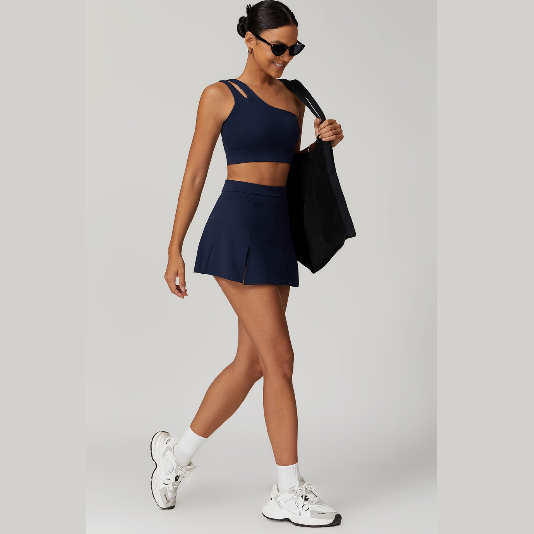 DONA Chic Single Shoulder Tennis Short Set - Navy