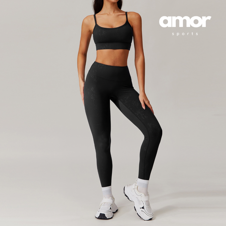 Elysian Glow Classic Crop Top Legging Set - Black