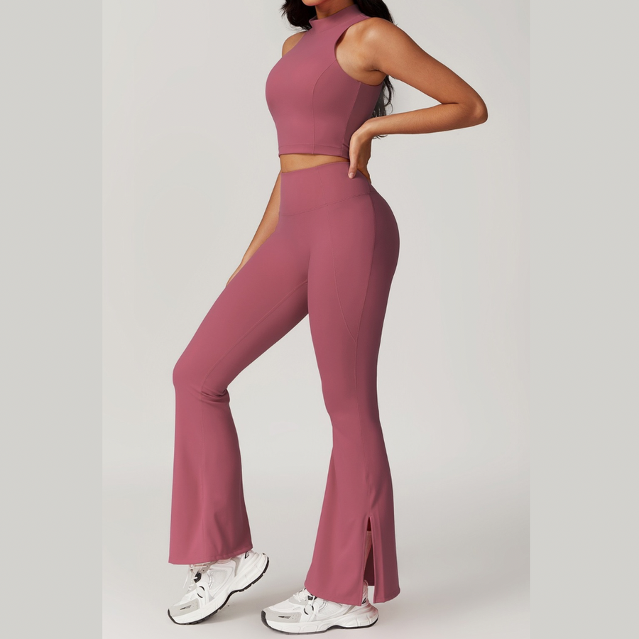 CAMILA Strong Support Vest Top Legging Set - Rose Vale