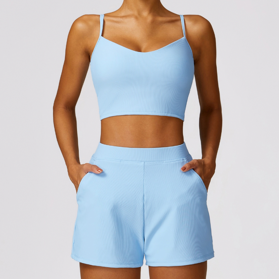 Ribbed Elegant and Stylish Short Set - Sky Blue