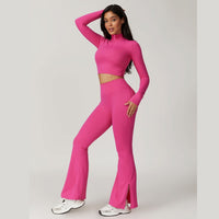 CAMILA Long Sleeve Top Flared Legging Set - Magenta