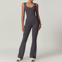 CATHY V-Shape Top Flared Bottom Jumpsuit - Purplish Grey