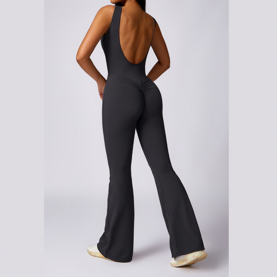 Adina Sexy Scrunch Backless Jumpsuit - Dark Grey