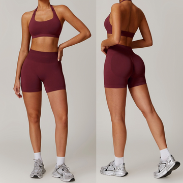 SANDY Backless Top Seamless Short Set - Burgundy