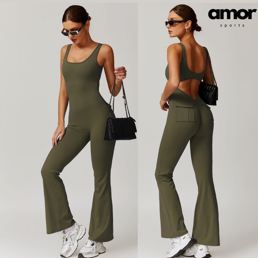 BOBBI Chic & Sculpted Flared Bottom Jumpsuit - Olive