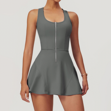 ANYA Tennis Zipped Stylish One Piece Sports Dress - Grey