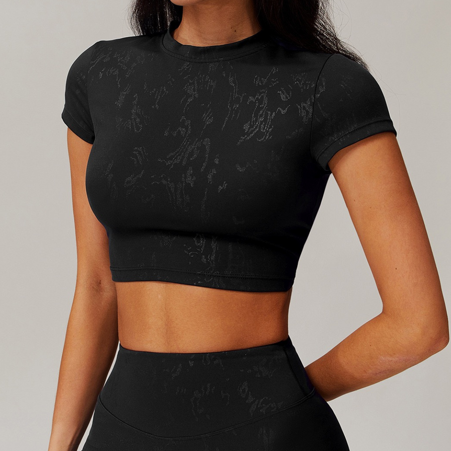 Elysian Glow Short Sleeve Crop Top - Black