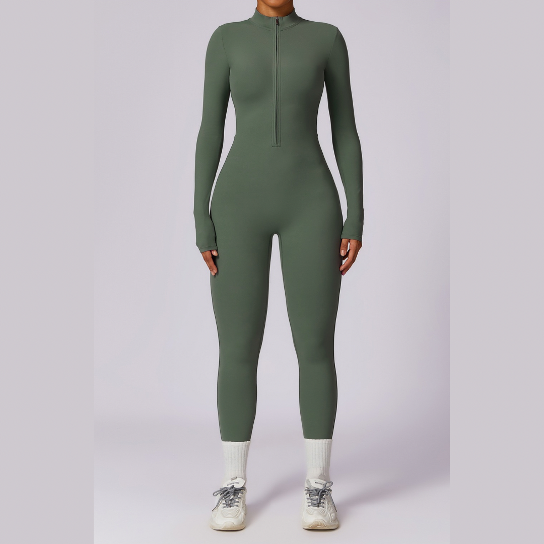 Classic Long-Sleeve Jumpsuit - Dark Green