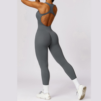 Seamless Cross Back Stylish Jumpsuit - Grey