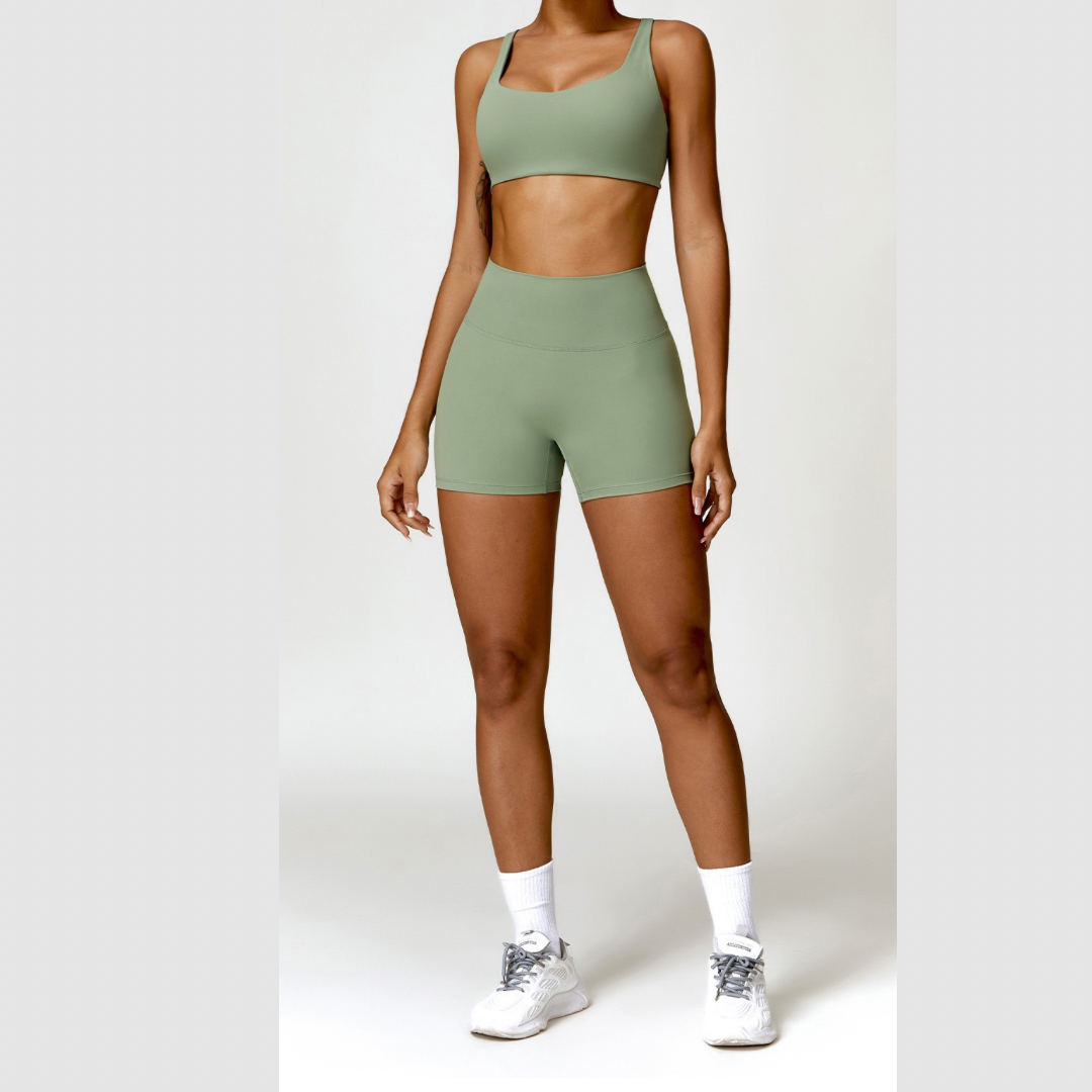 V-Top Scrunched Short Set - Πράσινο 