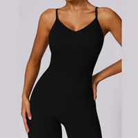 Slim Waist Backless Seamless Jumpsuit - Black