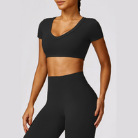 Short Sleeve Premium Scrunched Legging Set - Black