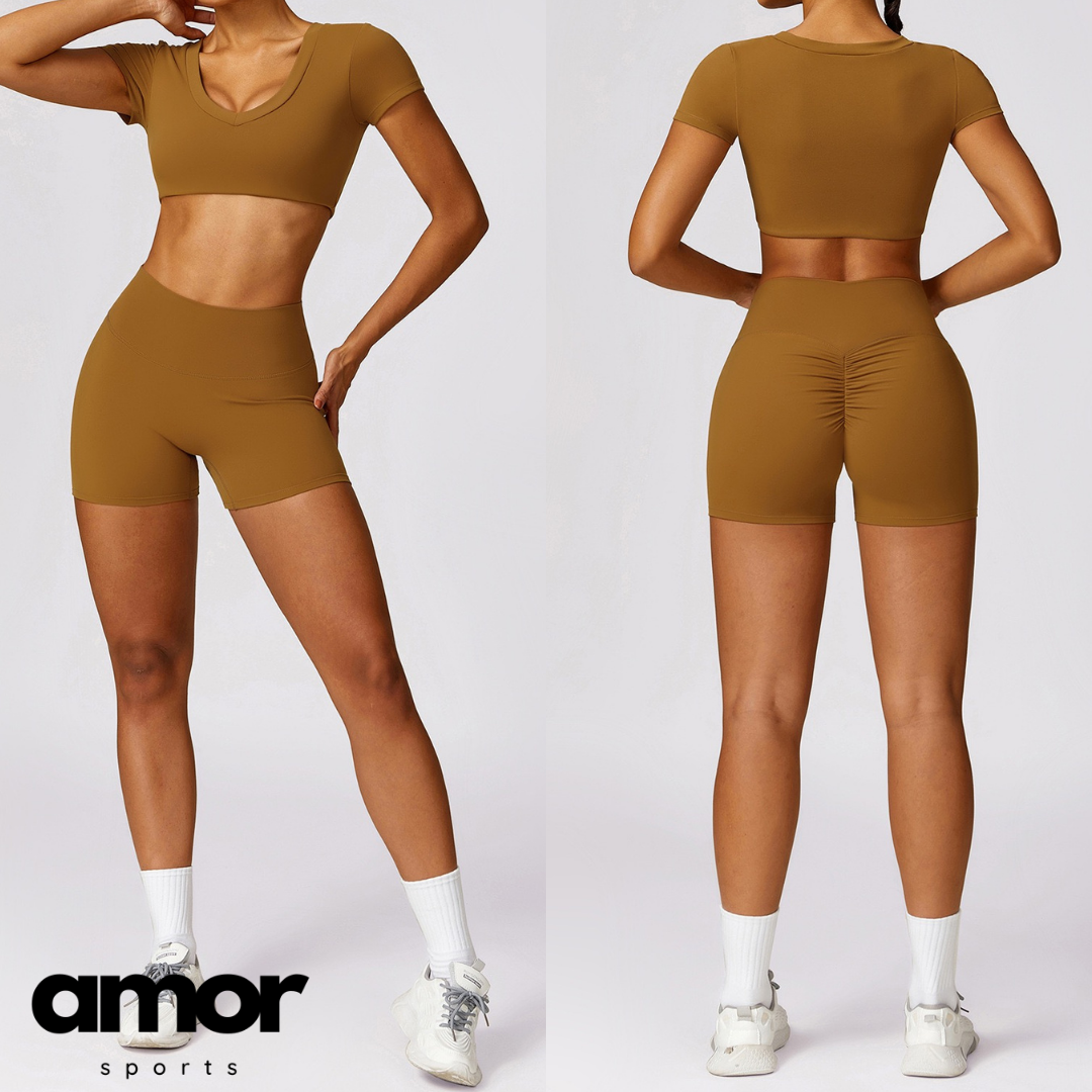 Short Sleeve Premium Short Set - Caramel