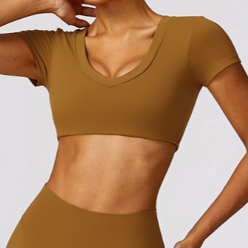 Premium κοντομάνικο Crop Top - Caramel 