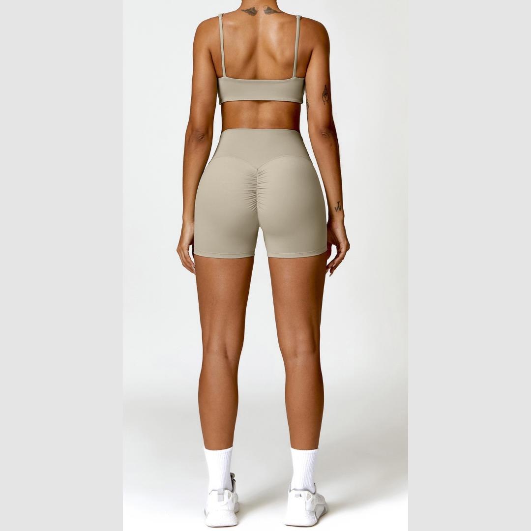 V-Top Scrunched Short Set - Cement