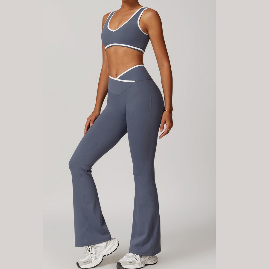 QUEENI Stylish Flared Legging Set - Off Purple