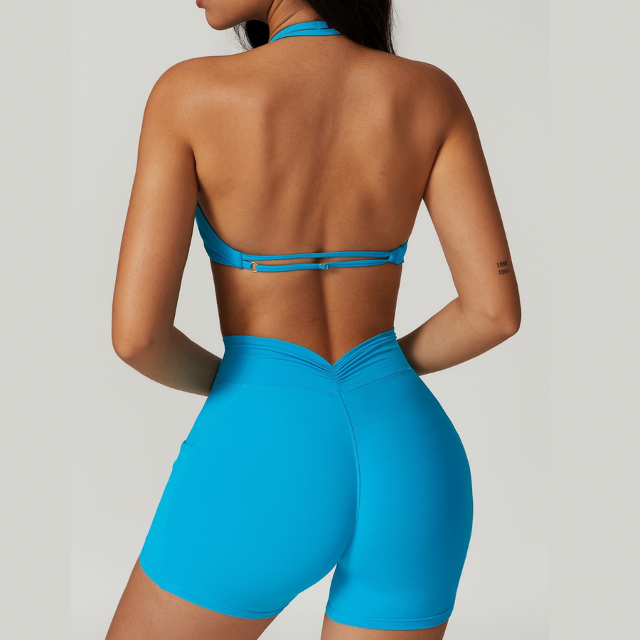 LUNA Chic Backless Top Scrunch Short Set- Blue