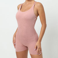 U-Neck Double X-Back Romper - Nude Pink