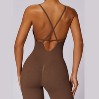 Slim Waist Backless Seamless Jumpsuit - Brown