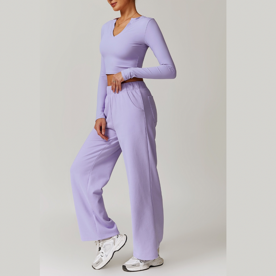 VERA Long Sleeve Top with Pants Set - Lavender