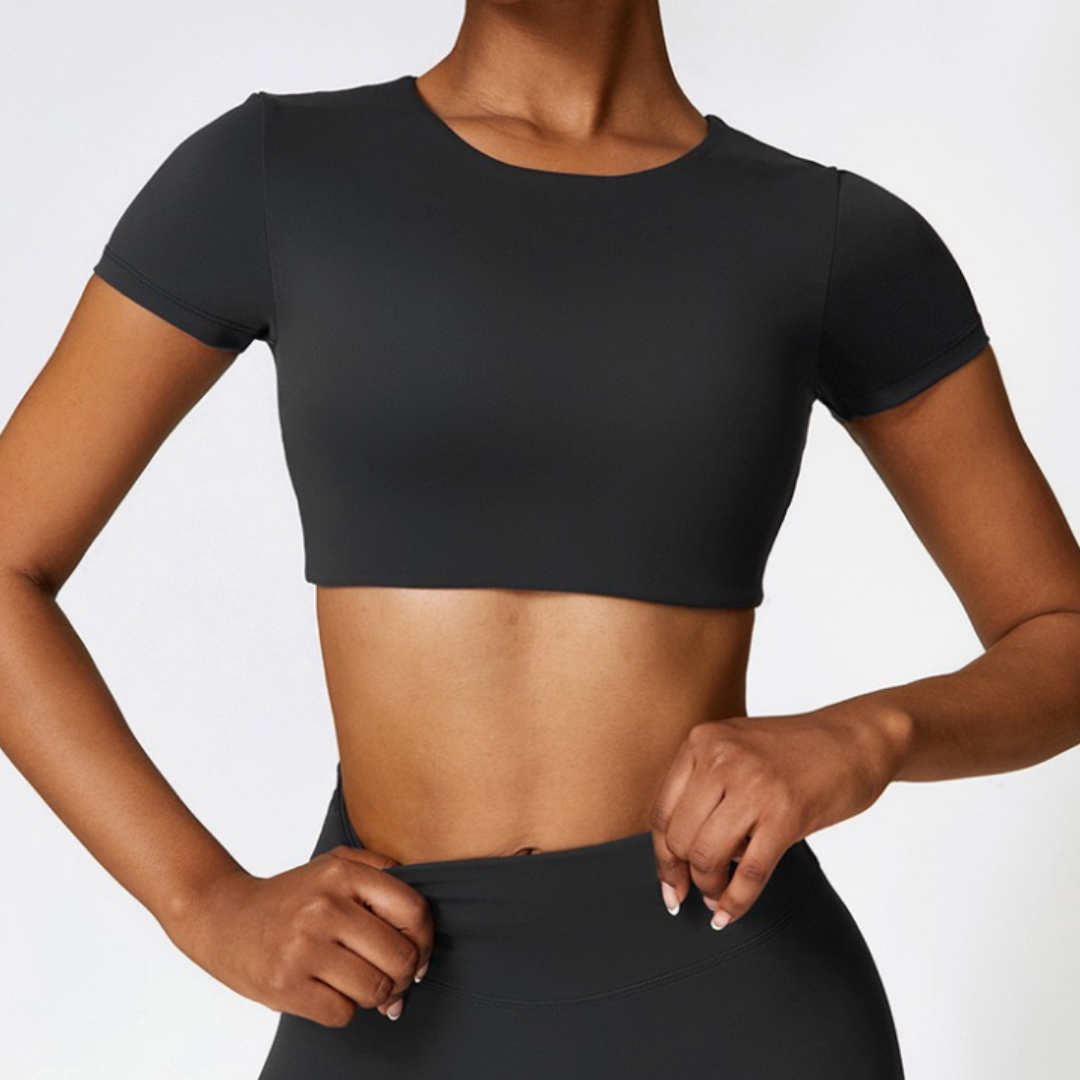 CHRISTIA Comfy Short Sleeve Crop Top - Black