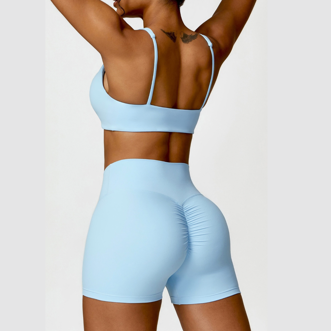 V-Top Scrunched Short Σετ - Μπλε 