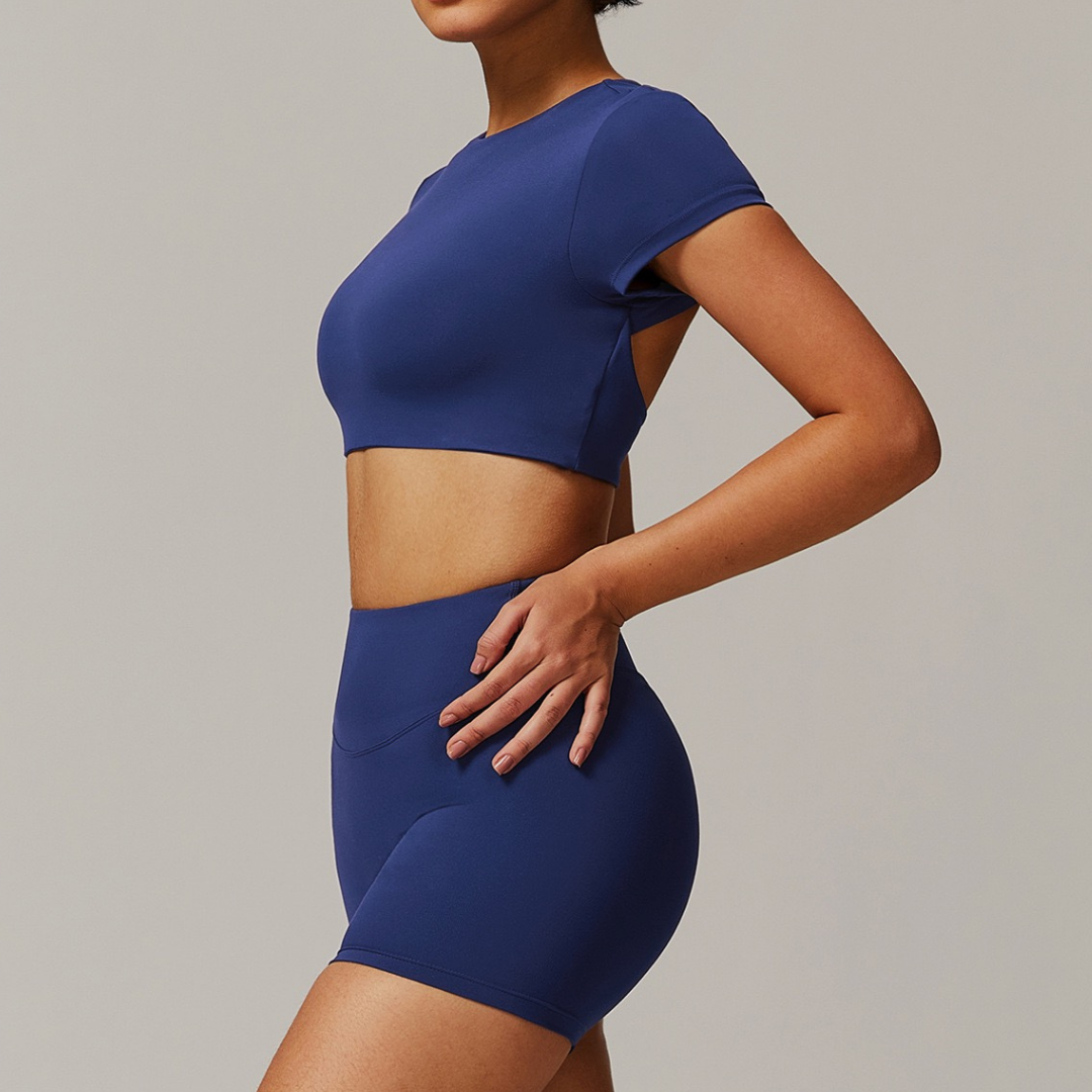 EVA Premium Short Sleeve Top Short Set - Blue