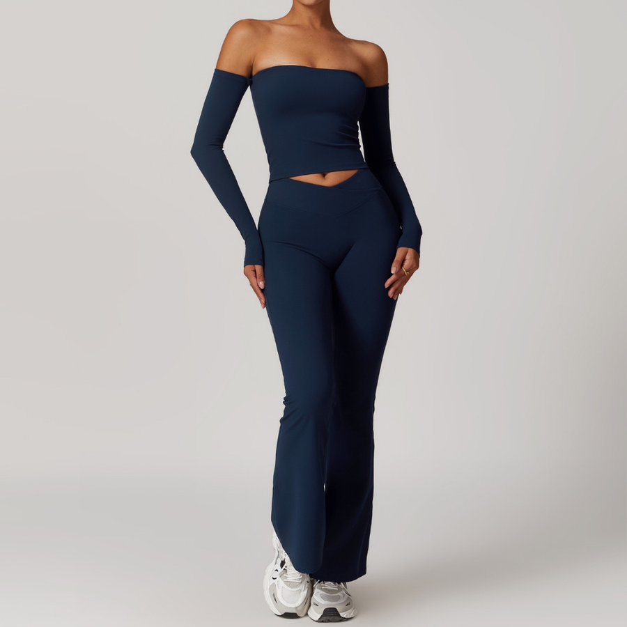 Sabrina Stylish Long Sleeve Flared Legging Set - Navy