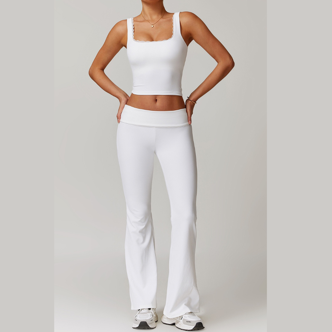 BONI Vest Top Flared Legging Set - White