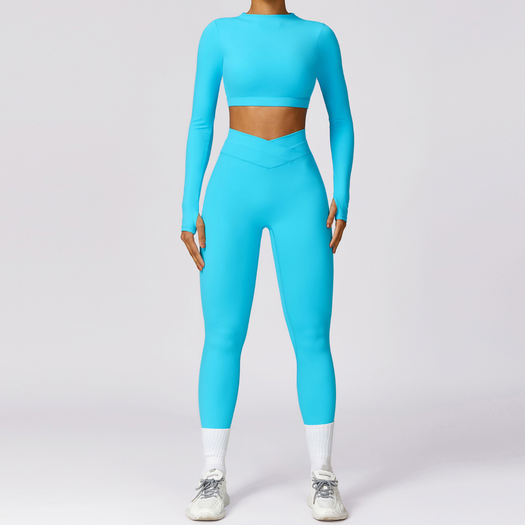 Elegant Long Sleeve Premium Legging Set - Blue