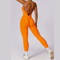 Slim Waist Backless Seamless Jumpsuit - Orange