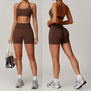 SANDY Backless Top Seamless Short Set - Coffee