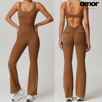 BOBBI Chic & Sculpted Flared Bottom Jumpsuit - Caramel