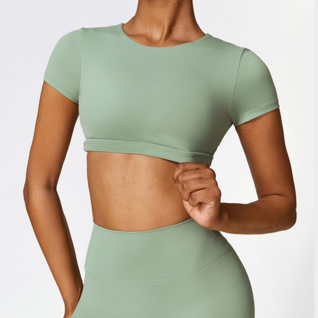 CHRISTIA Comfy Short Sleeve Crop Top - Green