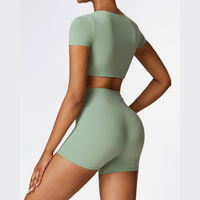 CHRISTIA Comfy Short Sleeve Crop Short Set - Green