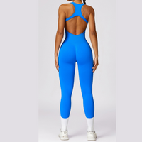 Seamless Cross Back Stylish Jumpsuit - Blue