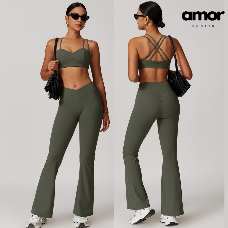 Sabrina Chic Flared Legging Set - Olive