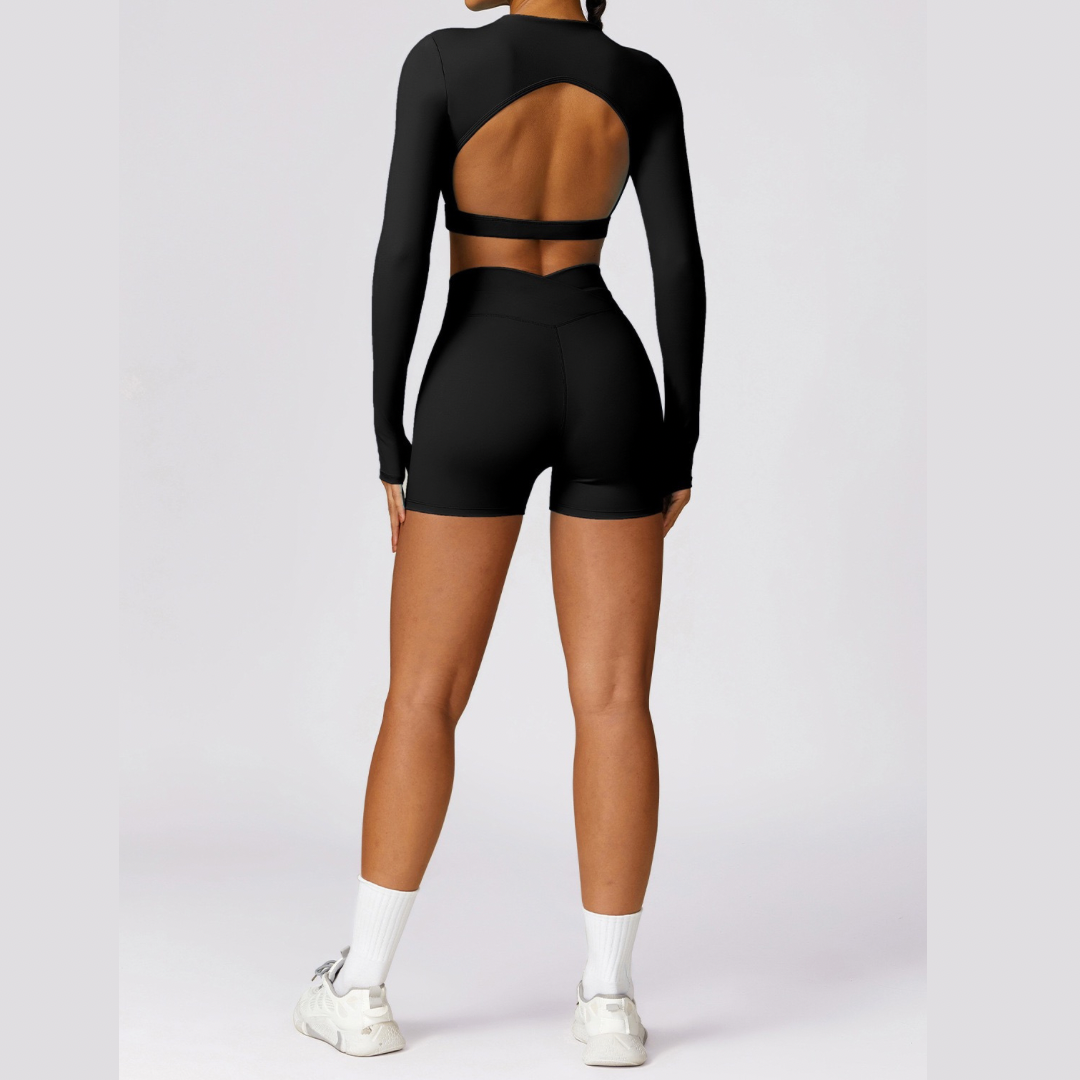 Elegant Long Sleeve Premium Short Set - Black