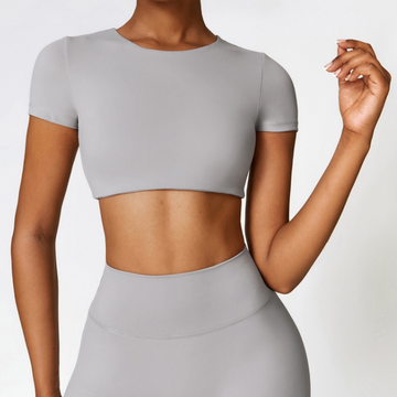 CHRISTIA Comfy Short Sleeve Crop Top - Grey