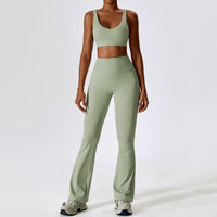 Deep V Flared Legging Set - Mint Green