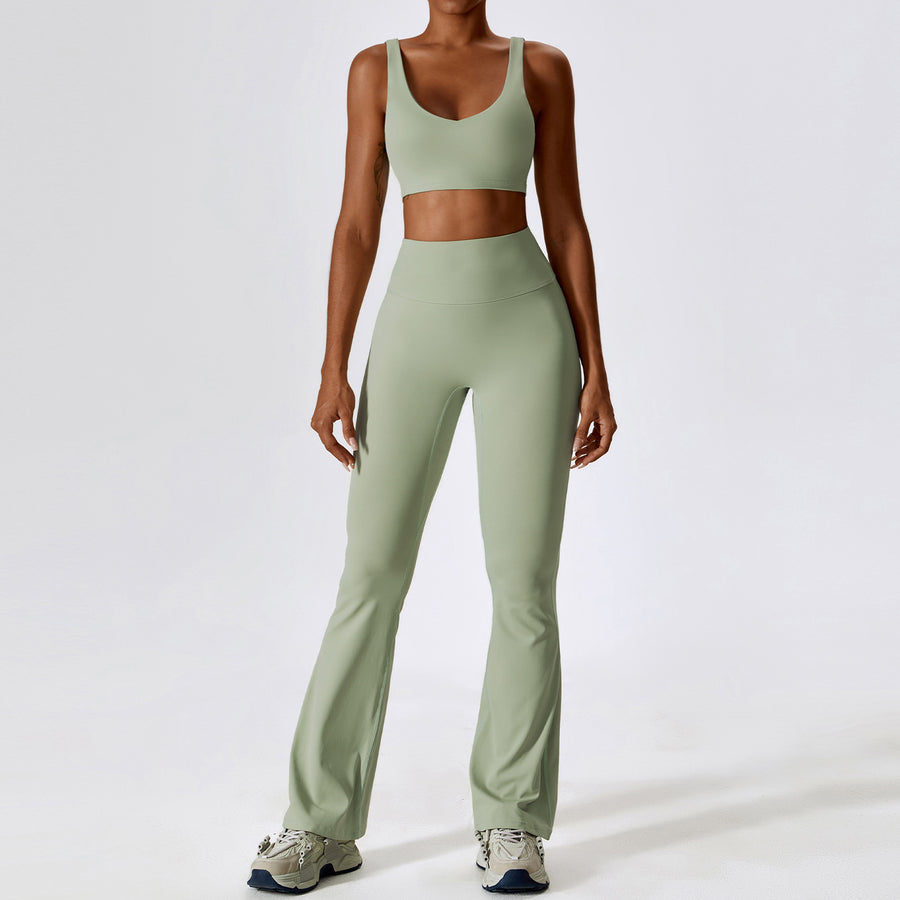 Deep V Flared Legging Set - Mint Green